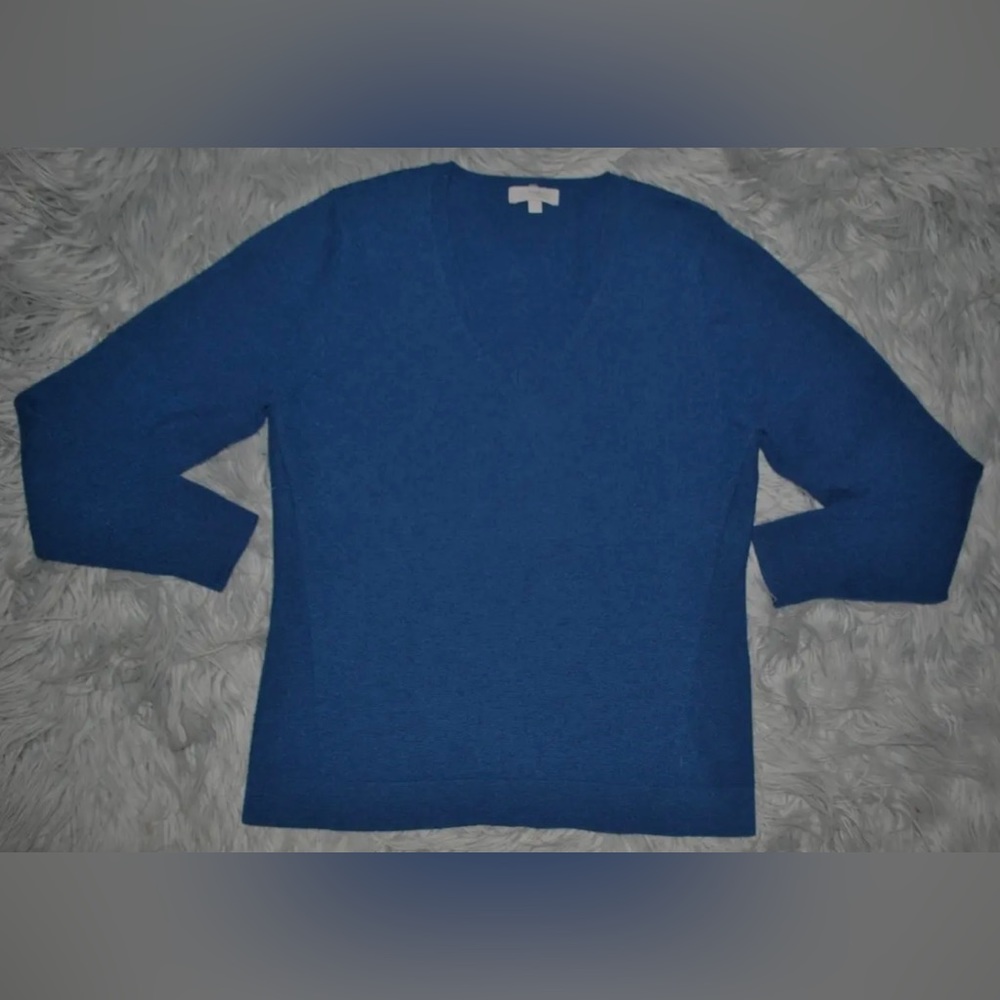 KINROSS CASHMERE V Neck Indigo Blue Sweater L/XL Womens fits more like a M